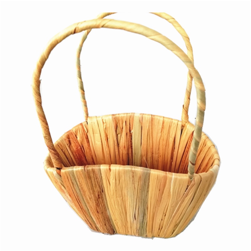 Straw Floral Basket με λαβή